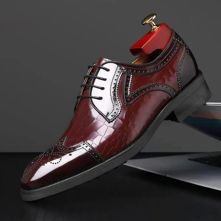 Homens Oxford Wedding Shoes British Style Business Genuine for Black Claret-Red Shoe Leather Office Mens Dress Sapato