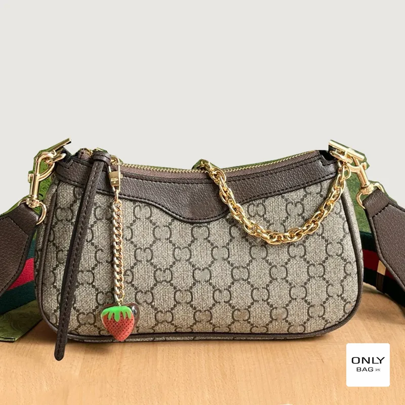 Torby na ramię projektanci Kobieta złota łańcuch crossbody torba oryginalne skórzane torebki Strawberry Lady Tourse Designer Clutch Premium Pełne opakowanie 7A jakość