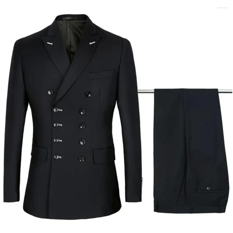 Ternos masculinos moda preto terno duplo breasted formal negócios casamento smoking feito sob encomenda traje homme 2 peças jaqueta calças