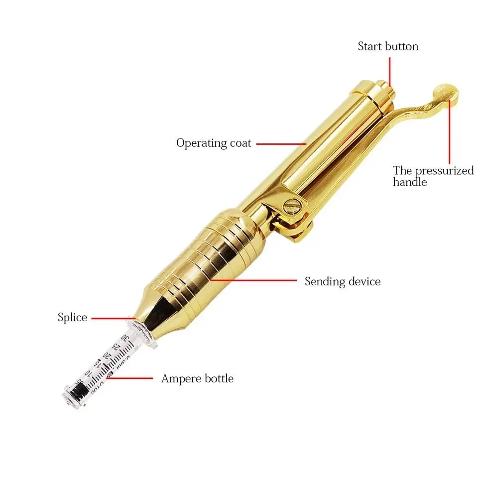 24K Gold Hyaluron Pen for Anti Wrinkle Lip Lifting Atomizer Skin Rejuvenation Mesotherapy Hyaluron Gun Lip Injection with Adater Noozle
