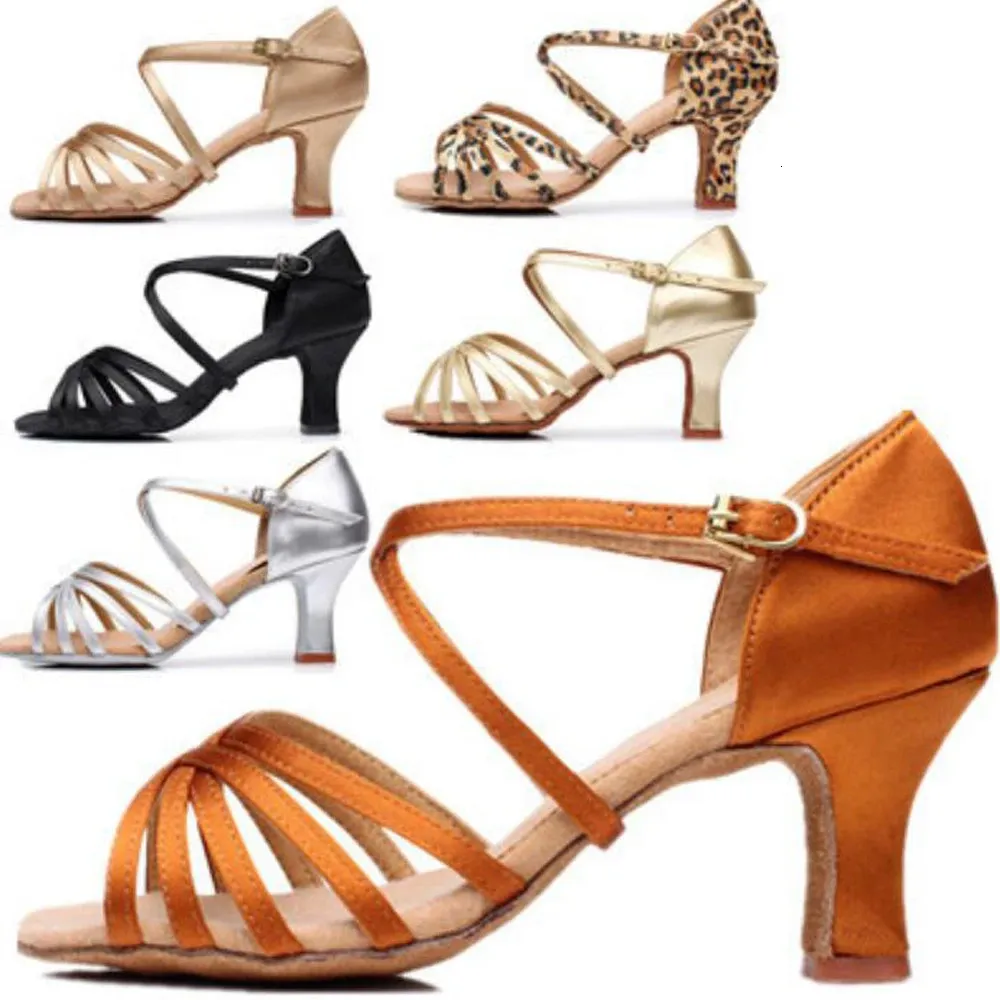 Chaussures de danse latine pour femmes, sandales de danse Jazz pour salle de bal, Salsa, 7 couleurs, 5cm/7cm, talon moyen, semelle en daim souple, A01D 240117