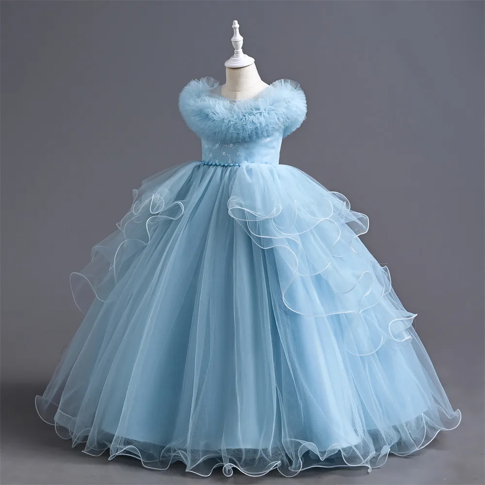 Princess Lace Princess Flower Dress with Sequins, Appliqued Pearls, and Beading