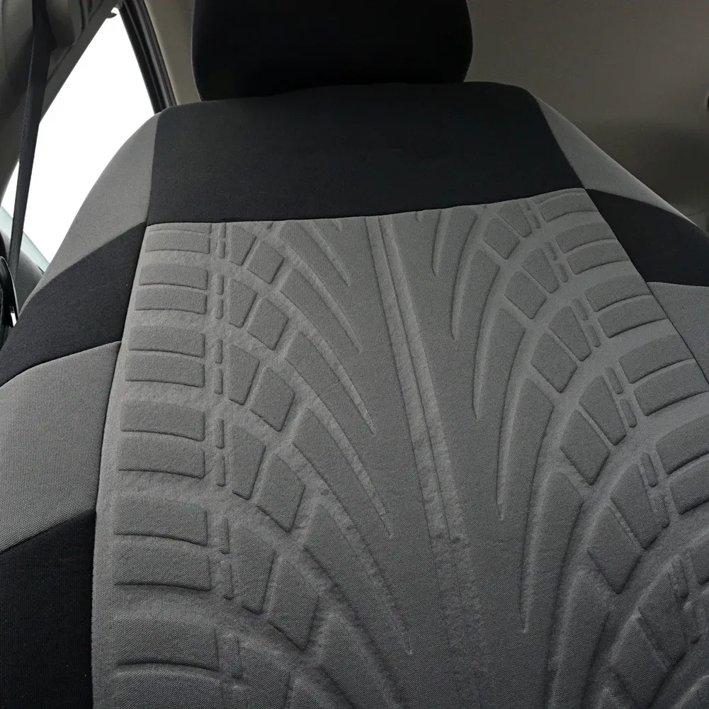 New Breathable Car Seat Covers Full Set Tyre Track Embossed Auto Seat Covers Suit for Car Truck SUV Van Durable Polyester Material