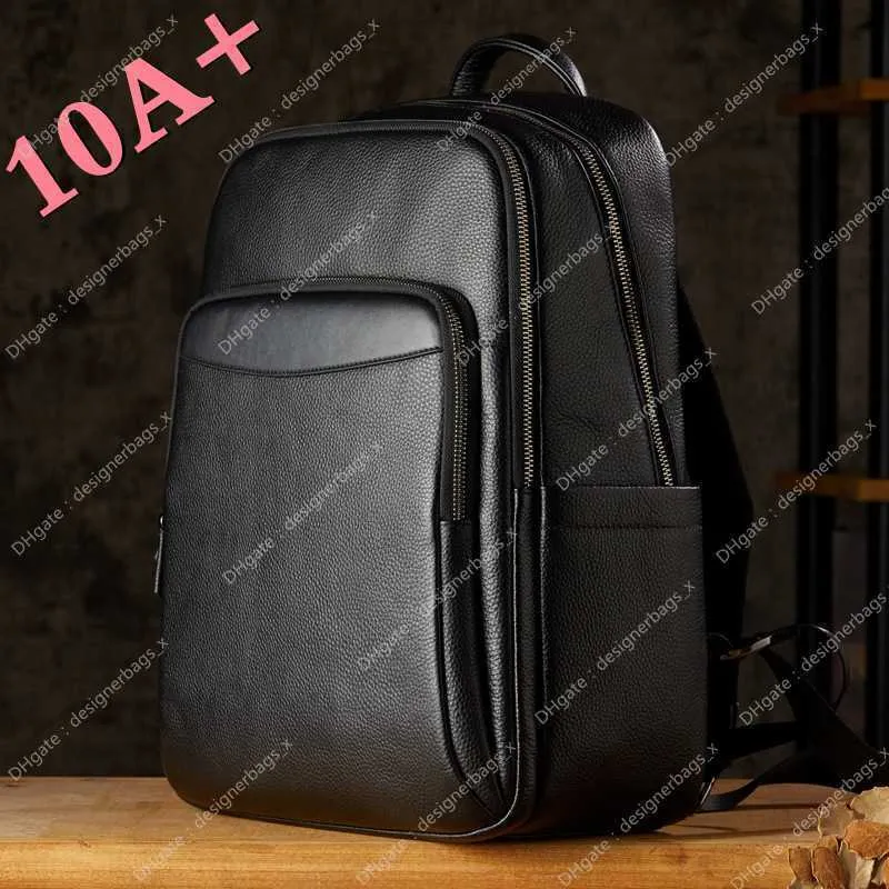 10A+ Högkvalitativ väskeskikt Handgjorda äkta lädermäns ryggsäck stora kapacitet utomhus resväskor företag och fritidens toppkohud datortrend