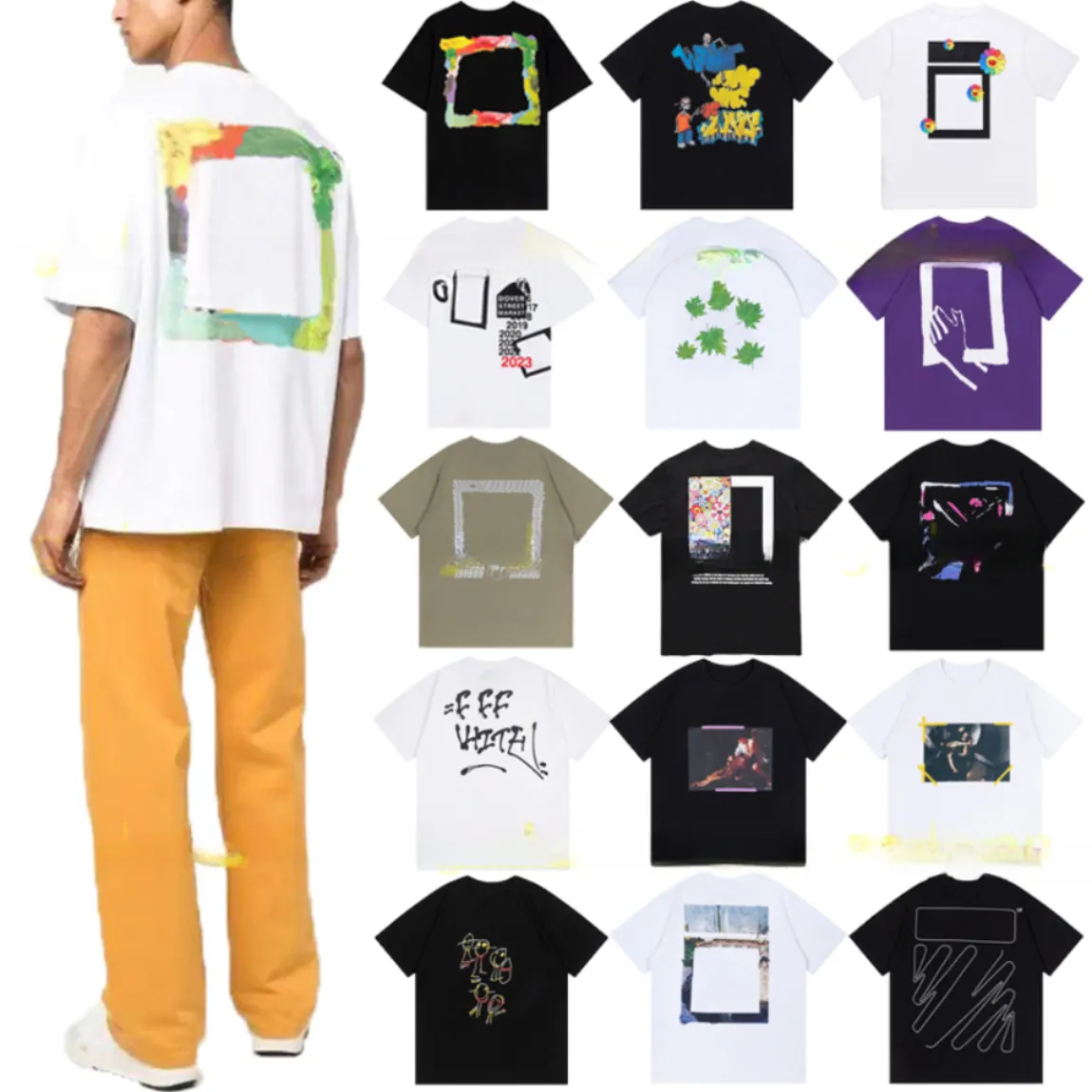 Mens T Shirs Off Brand Offs Colors White New Street Fashion Brand Casal Star com Camiseta de Manga Curta Carta impressa x The Back Print Hip Hop Style Loose