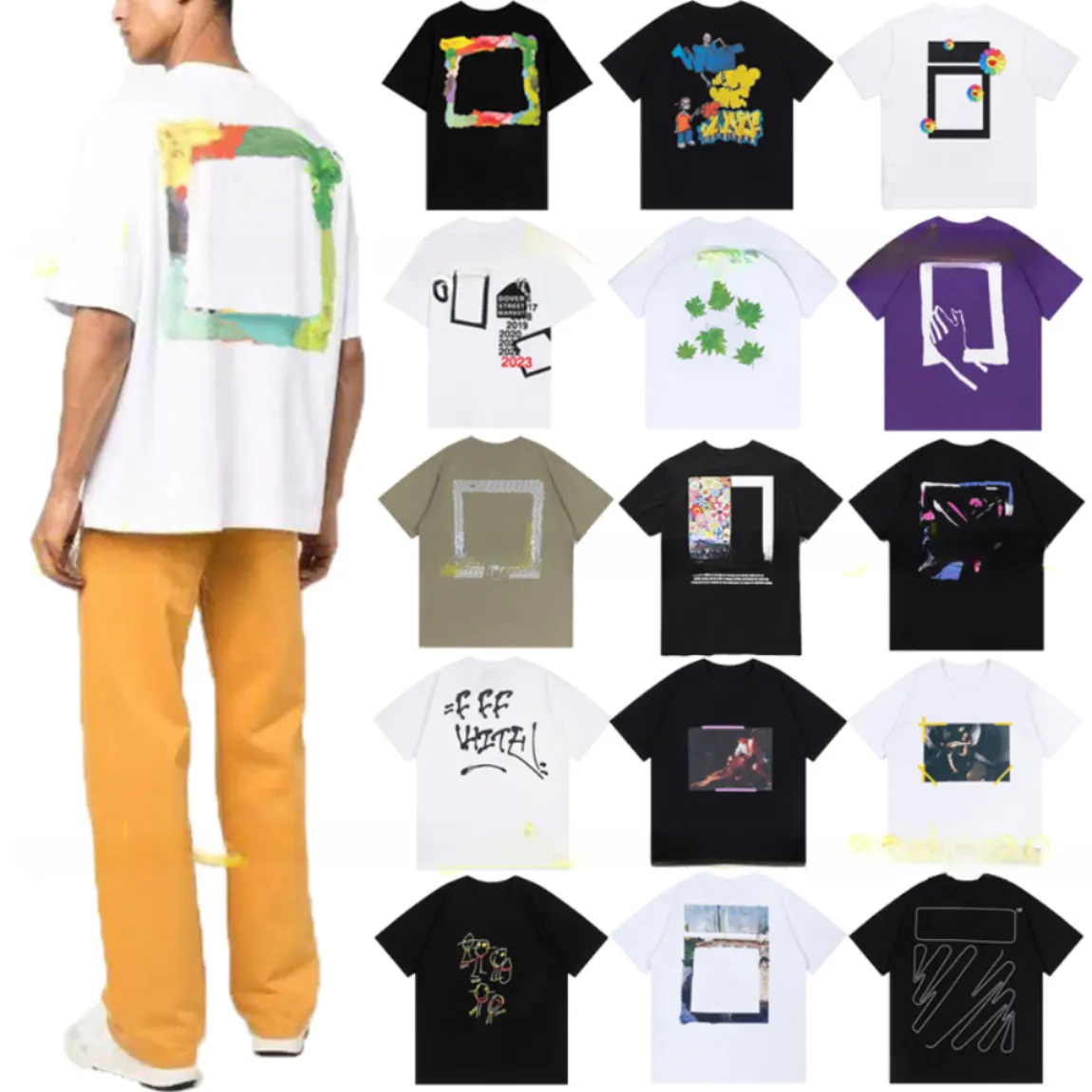 Camisetas masculinas fora da marca offs cores branco nova marca de moda de rua casal estrela com manga curta camiseta impressa carta x a parte traseira impressão estilo hip hop solto