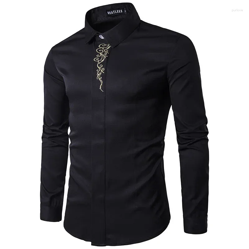 Camisas Casuais Masculinas Primavera E Outono Bordado Personalizado Slim Fit Camisa Impressa Moda Manga Longa