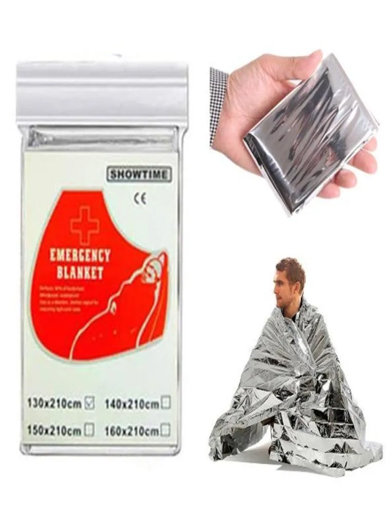 210 130 cm Outdoor Sport Pads Klimmers Levensreddende Nooddeken Survival Rescue Isolatie Gordijn Dekens Zilver7687989