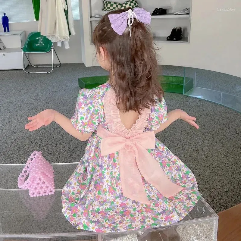 Flickaklänningar Baby Girls Dress Toddler Summer Elegant Backless Floral Children 1 2 3 4 5 6 7st Kids Birthday Party Prom Clothes