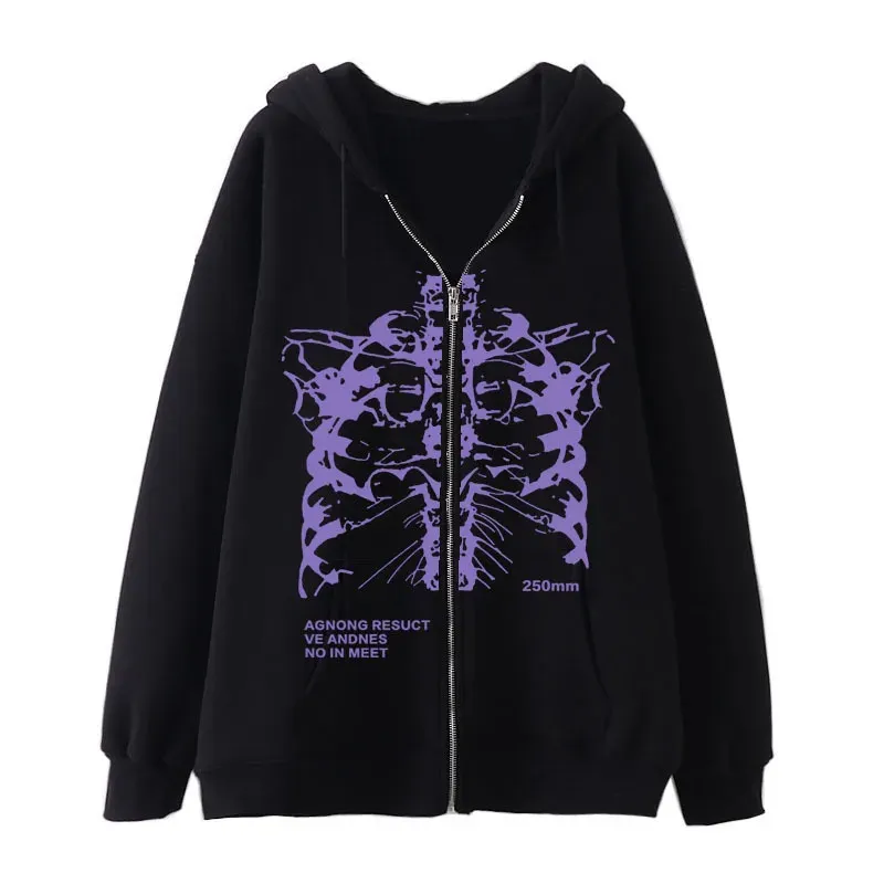Primavera outono masculino hoodie zip up cardigan y2k esqueleto escuro com capuz gótico high street hip hop harajuku plus size jaquetas 240117