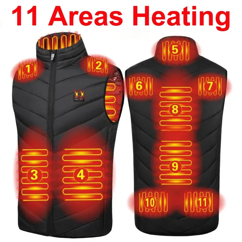 11 Gebieden Verwarming Gillet Winter Body Warmer Met Mouwloos Donsjack Thermisch Vest Heren Dames Elektrisch Zelfverwarmd 240117