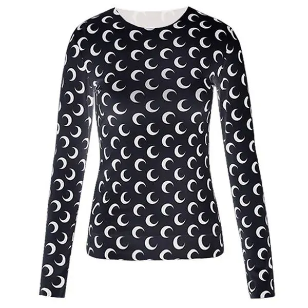 Women's T-Shirt marine serre Designer Feminine Womens t Shirts Clothes Sexy Moon Print Top Printed Women Long Sleeve Graphic Tee Tunics Koszulka Damska Crescent A4