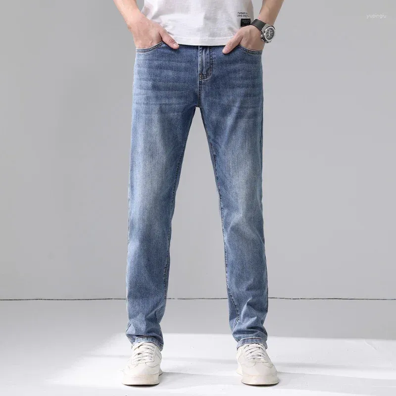 Мужские джинсы, осенние облегающие эластичные трендовые брюки, корейское издание для мужчин, эластичные прямые джинсовые брюки, мужские брендовые брюки, большие размеры 40