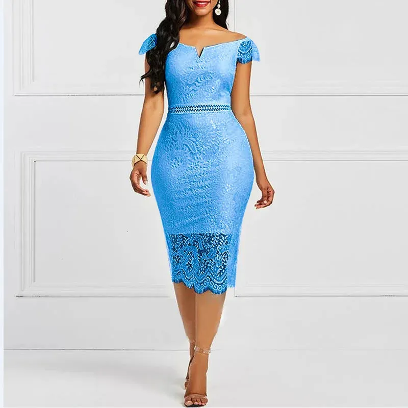 Elegant Lace Evening Wedding Party Dress for Women Sexy Hollow Out Office Ladies Bodycon Dresses Fashion Birthday Club Vestidos 240117