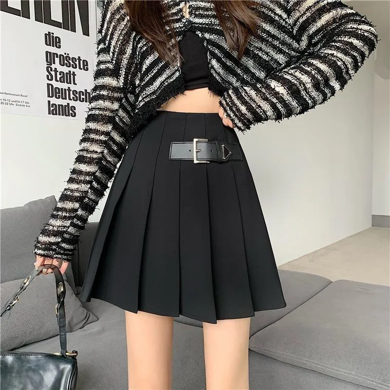 Metallic Short Skirt Womens Pleated Mini Skirt With Metal Badge