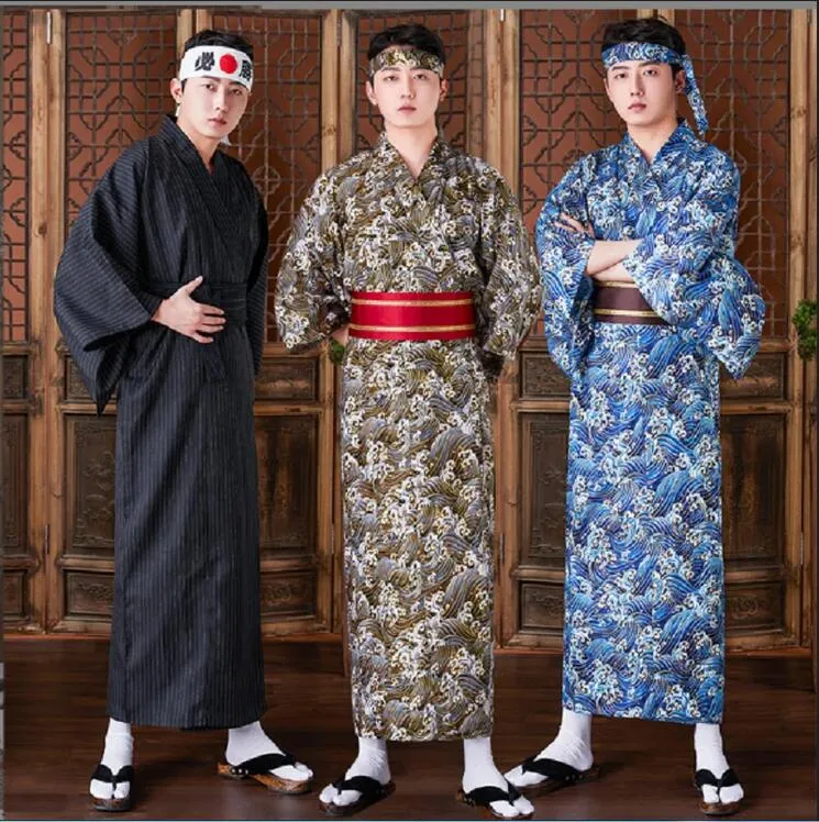 Robe Kimono japonaise pour hommes, pyjama Long, peignoir, ensemble traditionnel de samouraï, vente en gros, nouvelle mode