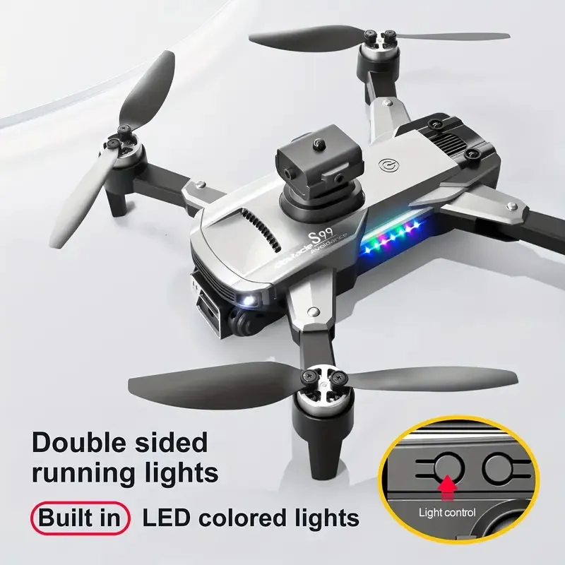 Novo drone S99 Max RC com câmera elétrica HD, motores sem escova, posicionamento de fluxo óptico, luzes LED corporais, prevenção de obstáculos em 360 °, show de luzes UAV quadricóptero dobrável