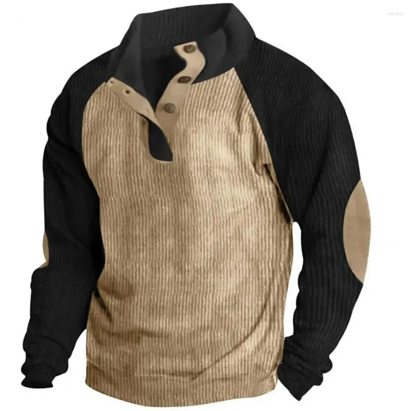 Bluzy męskie 2024 Mężczyźni kontrastować patchwork bluza swobodny luźne bluzy z długim rękawem Sweter jesienny męski guziki Tops