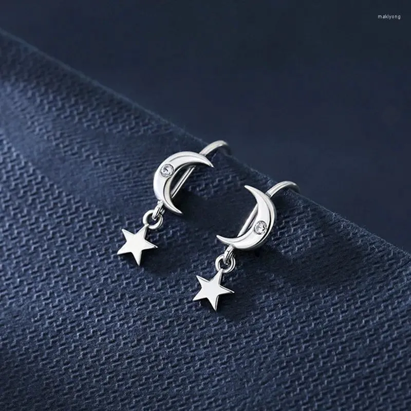 Boucles d'oreilles en argent S925, aiguille en Zircon, étoile, lune, pour femmes et filles, bijoux doux, cadeau Eh1885