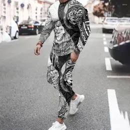 Men`s Tracksuits Autumn Sportswear Set 3D Animal Printed Plus Size Long Sleeve T-Shirt Setting Men Casual Round Neck Hip Hop Streetwear