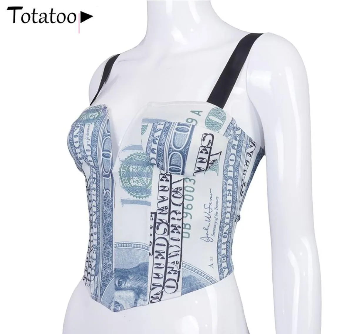 Tank TOPS Money Print Sexig korsett Camisole Crop Tops för Women Strap Night CB Party Backless Fitness Zipper1652387