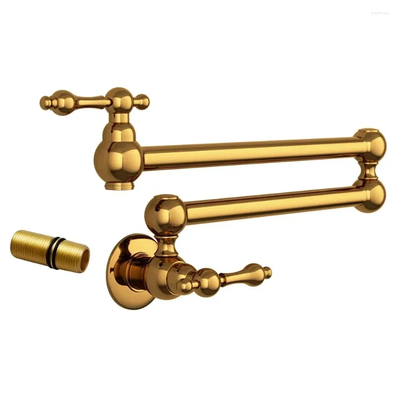 Torneiras de cozinha Montagem na parede Cobre Pot Filler Torneira Rotativa Latão Dourado Único Furo