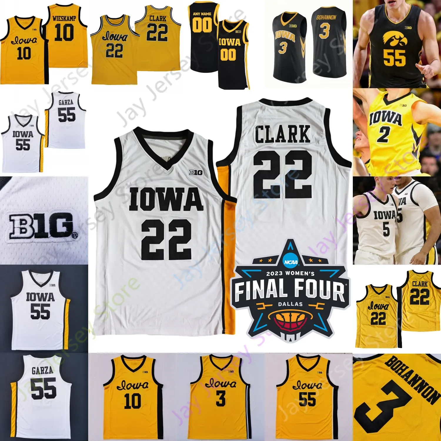 2023 여자 결승 4 4 아이오와 호크 키즈 농구 저지 NCAA College Caitlin Clark Joe Toussaint Ryan Kriener Jack Nunge Tony Perkins Keegan Murray Kris Murray