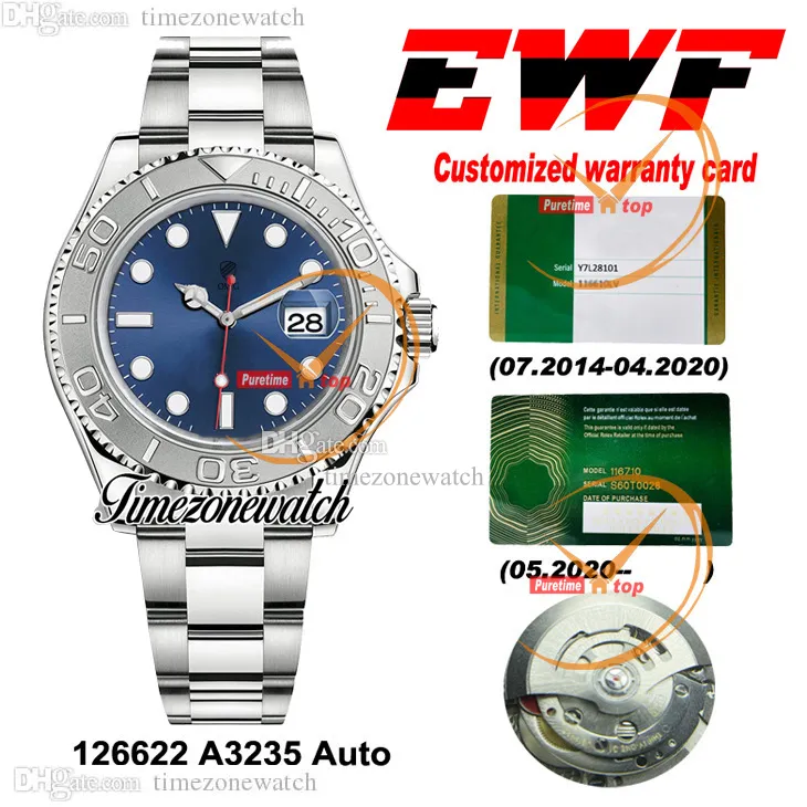 EWF V2 YM 40mm 126622 A3235 Automatic Mens Watch Blue Dial 904L Steel Case Bracelet Best Version New Watches Same Serial Warranty Card Timezonewatch EWC01