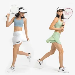Active Sets Spring/Summer Tennis Skirt Set Cool Fake Two Piece Casual And Solid Color Sports Underwear