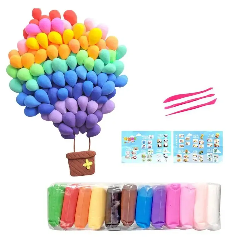 Luchtdroog Klei Plasticine Ultralight Plastic Met 3 Gereedschappen 12 Kleuren Modellering DIY Kunsten en Ambachten Kits voor Kinderen 240117