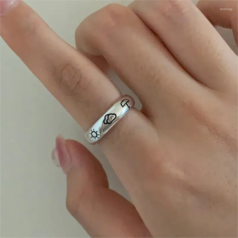 Cluster Rings Fashion Cartoon Weather Silver Plated Personality Sun Cloud Paraply Exquisite Opening Tyb346