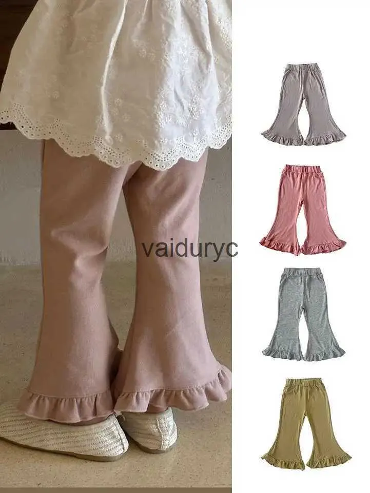 Trousers 2024 Spring New Solid Girls Flared Pants Cotton ldren Elastic Baby Loose Kids Casual Clothes H240508