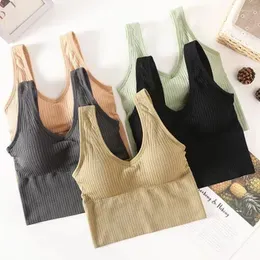 Camisoles & Tanks Seamless Bra Crop Top Women Sexy Tops V-neck Soft Comfort Underwear Rib-Knit Casual Tank Female Padded Camisole