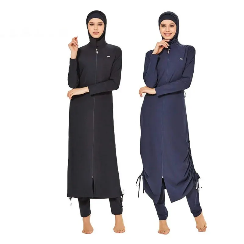 3PCS Muslim Modest Bademode Abaya Badeanzug Für Frauen Abayas Hijab Islamischen Langarm Volle Abdeckung Ups Schwimmen Anzug Schwimmen 240117