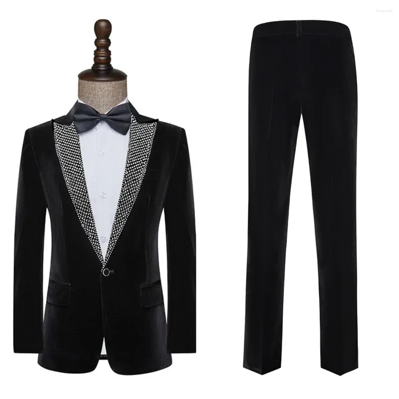 Ternos masculinos preto conjunto de desempenho de palco fino encaixe casamento escritório de negócios 2 peças formal festa bola vestido de noite (jaqueta pan