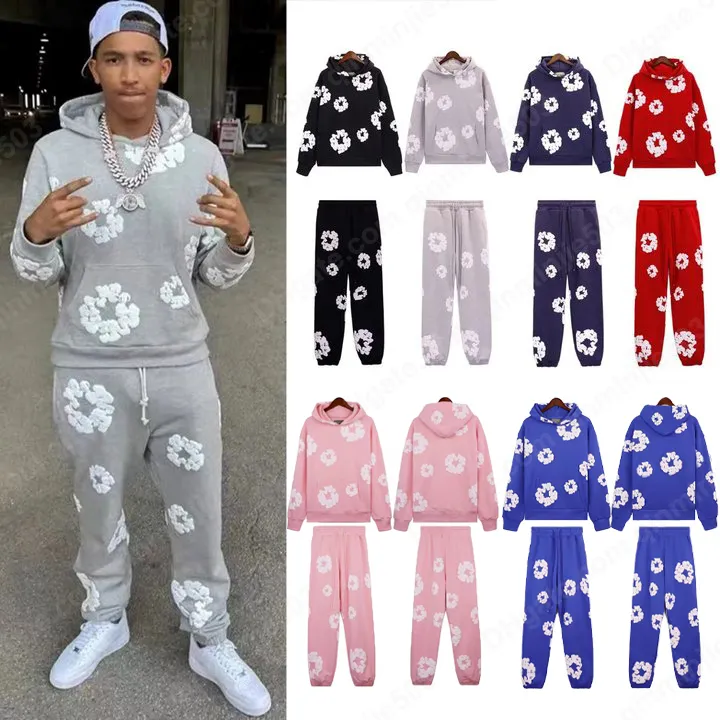 Designer hoodie sweatsuit pullover sweatpants kapok blommor täckt tryck jogger tracksuit vintage sportkläder 3d byxor readymade hoody