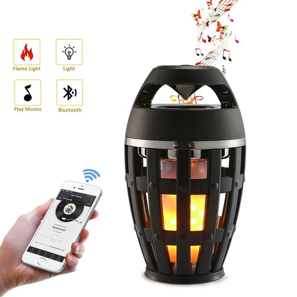 Högtalare trådlöst högtalare ledde Flame Light Portable Bluetooth Högtalare Musikspelare Led Flame Atmosphere Torch Lamp Flicker Light Yyk