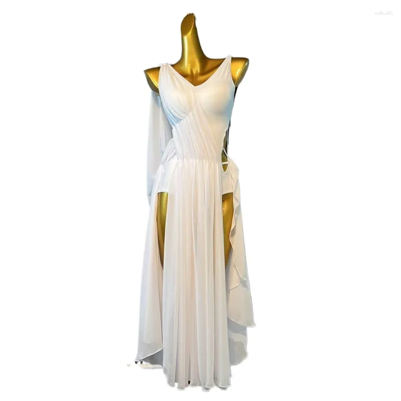 Robe de compétition de danse latine, tenue de scène, haut de gamme, personnalisé, classique, fleur blanche pure, style Samba