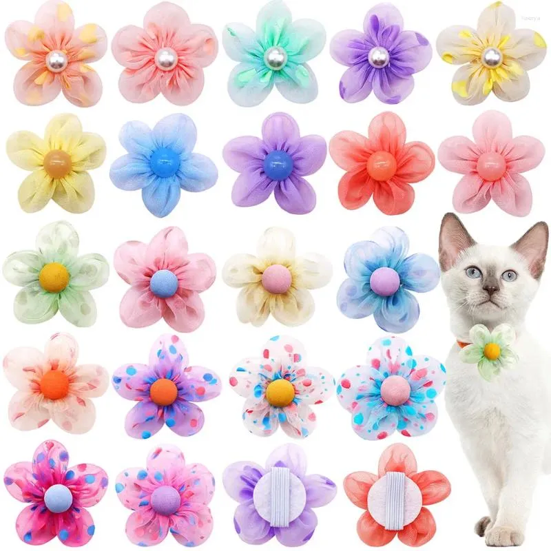 Dog Apparel Flower Pet Cat Bows With Pearl Cute Puppy Collar Accessoreis Bulk Slidable For Small Accessories Supplier