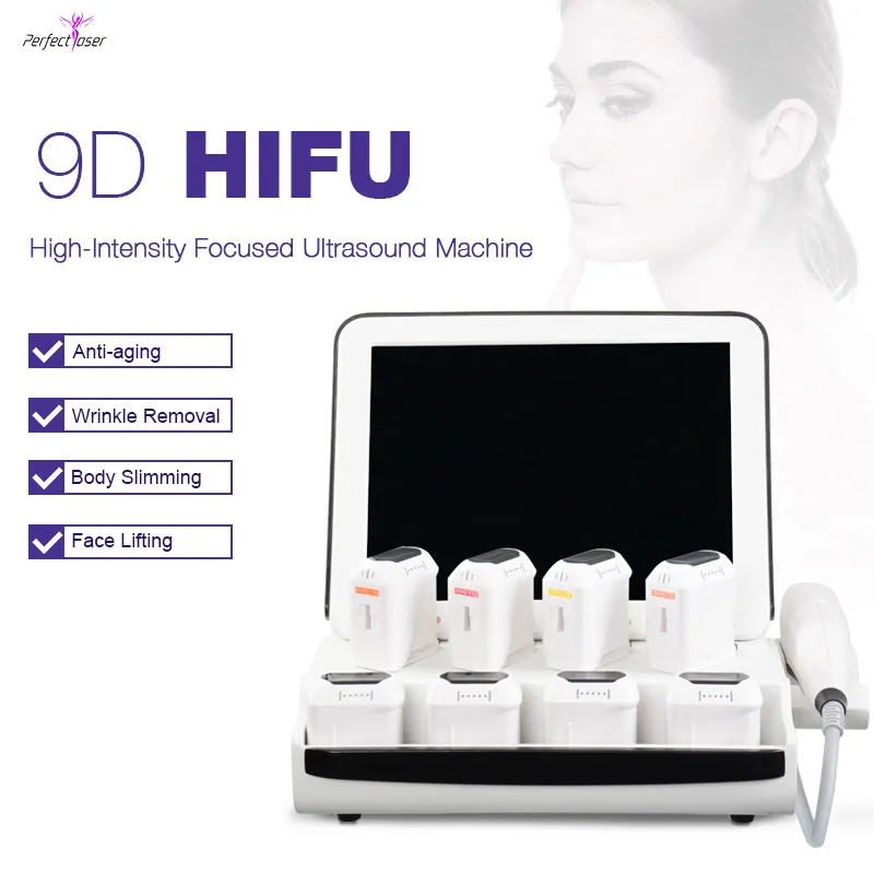 Portable HIFU Machine Wrinkle Removal Face Lift Body Slimming Beauty Machine High Intensity Focused Ultrasound 8 Cartridges