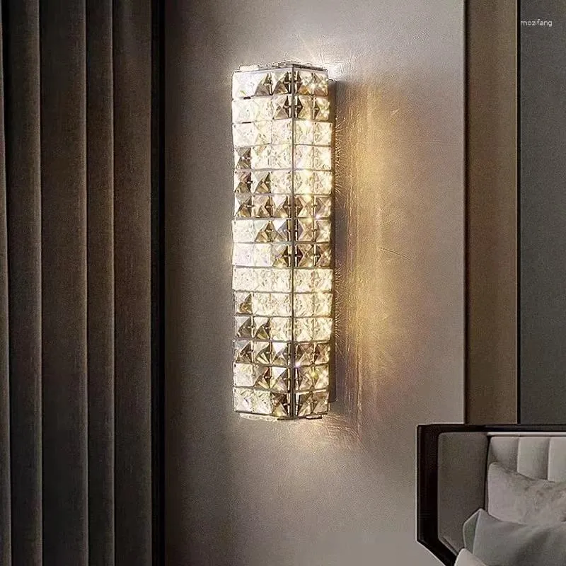 Lâmpada de parede luxo americano cristal moderno retangular el quarto led corredor iluminação interior sala estar tv fundo decoração