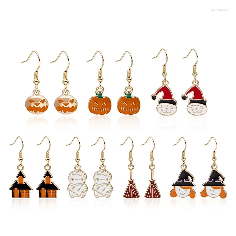 Baumelnde Ohrringe Mode Halloween für Frauen Kürbiskopf Hexe Metall Anhänger Legierung Tropfen Schmuck