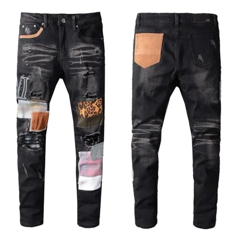 Designer di lusso anni 20 Jeans da uomo Abbigliamento moda Cerniera da moto strappata ricamata Uomo Slim Denim Pantaloni dritti Biker Hip Hop jeans