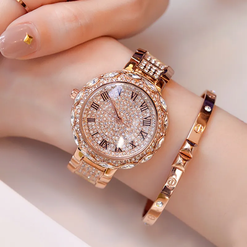 Relógio feminino premium leve luxo diamante diamante pulseira de aço à prova d'água quartzo à prova d'água