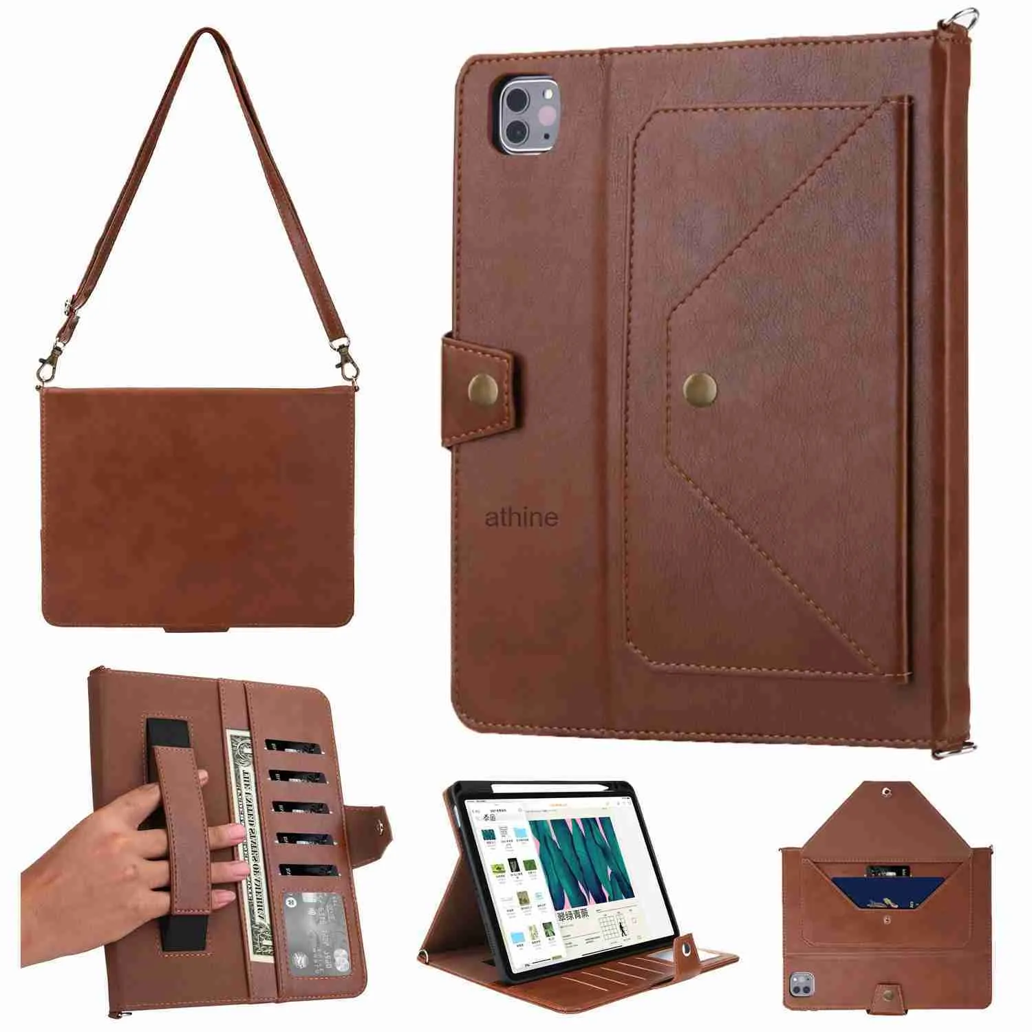 Tablet PC Cases Bags Tablet Shoulder Cover for iPad Pro 12.9 Inch Case Handstrap Leather Case Flip Wallet Smart Cover For iPad Pro 2021 With Pen Slot YQ240118