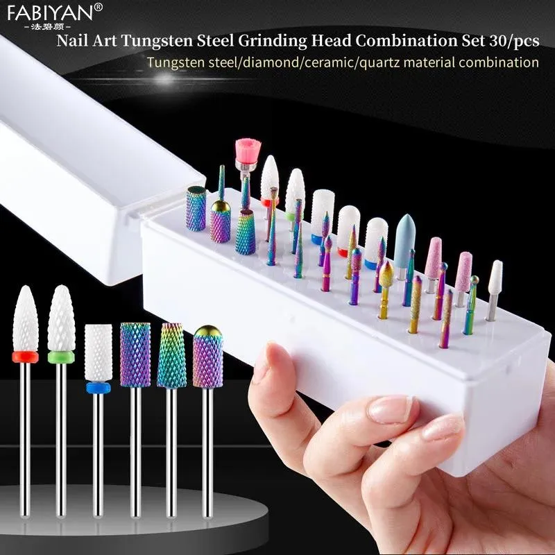 Treatments 30pcs Nail Art Drill Bits with Storage Display Box Carbide Tungsten Grinding Head Set Manicure Removing Gel Varnish Burr