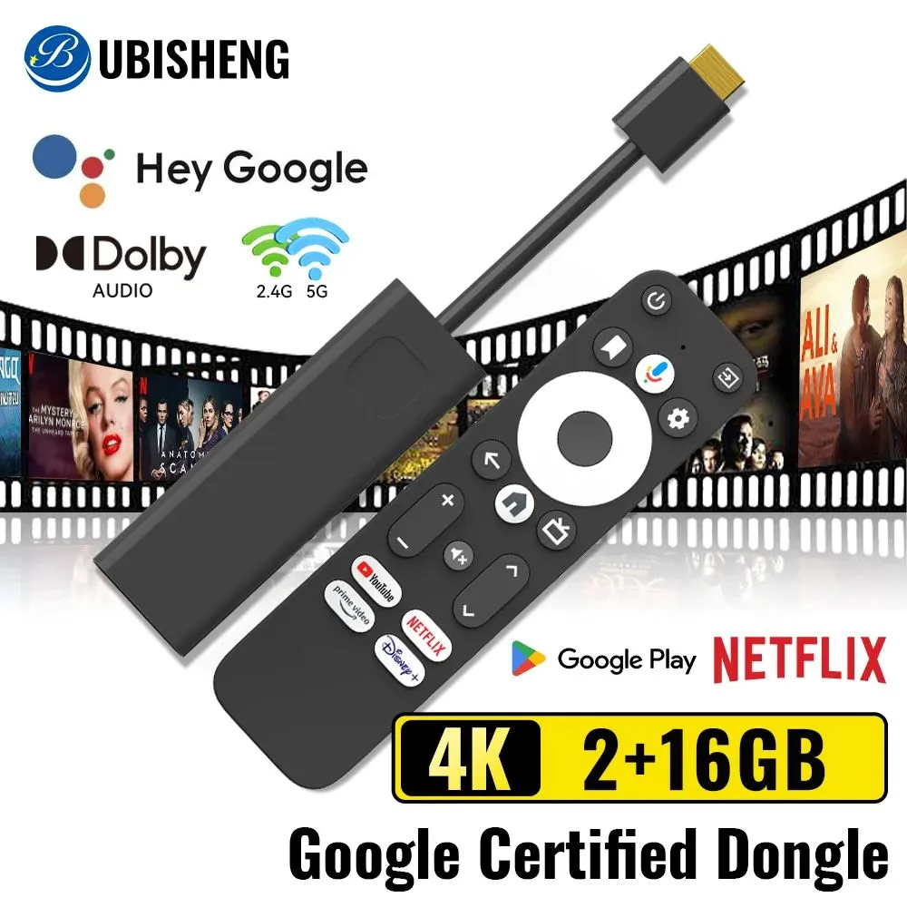 GD1 Android TV Stick Google Netflix معتمد 4K جهاز دفق HDR Dolby Audio Wi-Fi 6 Bluethooth Voice Remote سهل الاستخدام