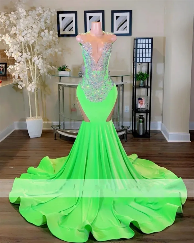 Robe de bal longue verte, avec perles, cristaux et strass, robes de soirée de réception pour fête d'anniversaire, nouvelle collection 2024