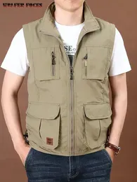 Mens Vests Thin Tool Loose Quick Drying Tank Top Outdoor Sports Coat Multi Pocket Standing Neck Spring Camping Fishing 231120