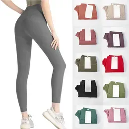 Lululemen Womens High Waist Women Yoga Quick Dry Sports Gym Tights Ladies Pants Exercise Fiess Wear Running Leggings Athletic Trousers